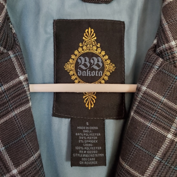 BB Dakota womens blazer suit jacket small blue plaid button pocket lined - Picture 7 of 7